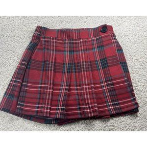 NEW Hollister Red Ultra High-Rise Mini Skirt Skort SZ Jr Small Pleated Plaid NWT